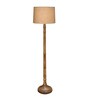 Rustic Wood Floor Lamp in Walnut Brown with Multicolor Fabric Shade, Dome Base, Jute