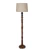 Rustic Wood Floor Lamp, Walnut Brown with Multicolor Fabric Shade, Jute