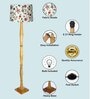 Rustic Wood Floor Lamp in Walnut Brown with Multicolor Fabric Lamp Shade
