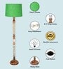 Rustic Wood Floor Lamp, Walnut Brown with Multicolor Fabric Shade, Twisted Ropes, Green
