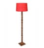 Rustic Wood Floor Lamp, Walnut Brown with Multicolor Fabric Shade, Sweetie Round, Red