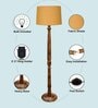 Rustic Wood Floor Lamp in Walnut Brown with Multicolor Fabric Shade, Hurricane, Yellow Shade