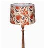 Rustic Wood Floor Lamp in Walnut Brown with Multicolor Fabric Lamp Shade