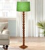 Rustic Wood Floor Lamp, Walnut Brown with Multicolor Fabric Shade, Sweetie Round, Green