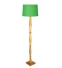 Rustic Wood Floor Lamp, Walnut Brown with Multicolor Fabric Shade, Fanny Figure, Green