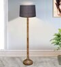 Rustic Wood Floor Lamp in Walnut Brown with Multicolor Fabric Shade, Dome Base, Grey Shade