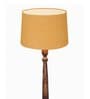 Rustic Wood Floor Lamp in Walnut Brown with Multicolor Fabric Shade, Hurricane, Yellow Shade