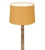 Rustic Wood Floor Lamp in Walnut Brown with Multicolor Fabric Shade, Dome Base, Yellow Shade