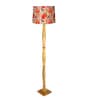 Rustic Wood Floor Lamp, Walnut Brown with Multicolor Fabric Shade, Fanny Figure, Bird