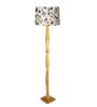 Rustic Wood Floor Lamp in Walnut Brown with Multicolor Fabric Lamp Shade