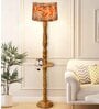 Rustic Wood Floor Lamp, Walnut Brown with Multicolor Fabric Shade, Floreo Meadow