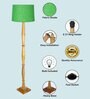 Rustic Wood Floor Lamp, Walnut Brown with Multicolor Fabric Shade, Fanny Figure, Green