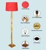Rustic Wood Floor Lamp, Walnut Brown with Multicolor Fabric Shade, Antique Floor Light, Fanny Figure, Red