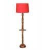 Rustic Wood Floor Lamp, Walnut Brown with Multicolor Fabric Shade, Red