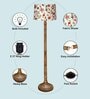 Rustic Wood Floor Lamp in Walnut Brown with Multicolor Fabric Shade, Dome Base, Vine and Flower Shade