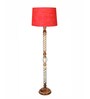 Rustic Wood Floor Lamp, Walnut Brown with Multicolor Fabric Shade, Twisted Ropes, Red