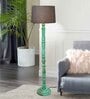 Rustic Wood Floor Lamp, Walnut Brown with Multicolor Fabric Shade, Algae Stick, Grey