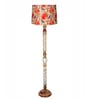Rustic Wood Floor Lamp, Walnut Brown with Multicolor Fabric Shade, Twisted Ropes, Bird