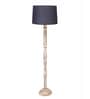 Rustic Wood Floor Lamp in Walnut Brown with Multicolor Fabric Shade, Grey