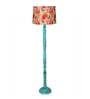 Rustic Wood Floor Lamp, Walnut Brown with Multicolor Fabric Shade, Algae Stick, Bird