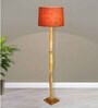 Rustic Wood Floor Lamp, Walnut Brown with Multicolor Fabric Shade, Antique Floor Light, Fanny Figure, Red