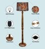 Rustic Wood Floor Lamp in Walnut Brown with Multicolor Fabric Shade, Hurricane Design, Floreto Meadow