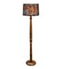 Rustic Wood Floor Lamp in Walnut Brown with Multicolor Fabric Shade, Hurricane Design, Floreto Meadow