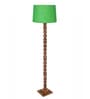 Rustic Wood Floor Lamp, Walnut Brown with Multicolor Fabric Shade, Sweetie Round, Green