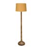 Rustic Wood Floor Lamp in Walnut Brown with Multicolor Fabric Shade, Dome Base, Yellow Shade