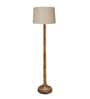 Rustic Wood Floor Lamp in Walnut Brown with Multicolor Fabric Shade, Dome Base, Off-White Shade