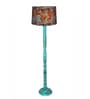 Rustic Wood Floor Lamp in Walnut Brown with Multicolor Fabric Lamp Shade