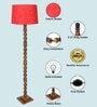 Rustic Wood Floor Lamp, Walnut Brown with Multicolor Fabric Shade, Sweetie Round, Red