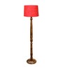 Rustic Wood Floor Lamp in Walnut Brown with Multicolor Fabric Shade, Hurricane Design, Red