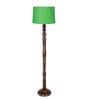 Rustic Wood Floor Lamp, Walnut Brown with Multicolor Fabric Shade, Green