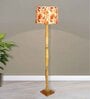 Rustic Wood Floor Lamp, Walnut Brown with Multicolor Fabric Shade, Fanny Figure, Bird
