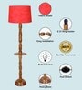 Rustic Wood Floor Lamp, Walnut Brown with Multicolor Fabric Shade, Red