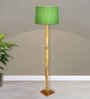 Rustic Wood Floor Lamp, Walnut Brown with Multicolor Fabric Shade, Fanny Figure, Green