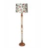 Rustic Wood Floor Lamp, Walnut Brown with Multicolor Fabric Shade, Twisted Ropes, Vine and Flowers