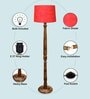 Rustic Wood Floor Lamp in Walnut Brown with Multicolor Fabric Shade, Hurricane Design, Red