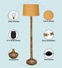 Rustic Wood Floor Lamp in Walnut Brown with Multicolor Fabric Shade, Dome Base, Yellow Shade