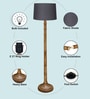 Rustic Wood Floor Lamp in Walnut Brown with Multicolor Fabric Shade, Dome Base, Grey Shade