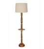 Rustic Wood Floor Lamp, Walnut Brown with Multicolor Fabric Shade, Tray End Table, Off-White