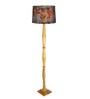 Rustic Wood Floor Lamp, Walnut Brown with Multicolor Fabric Shade, Floreo Meadow