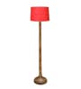Rustic Wood Floor Lamp in Walnut Brown with Multicolor Fabric Shade, Dome Base, Red Shade
