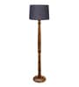 Rustic Wood Floor Lamp in Walnut Brown with Multicolor Fabric Shade, Hurricane, Grey Shade