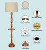 Rustic Wood Floor Lamp, Walnut Brown with Multicolor Fabric Shade, Tray End Table, Off-White