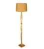 Rustic Wood Floor Lamp, Walnut Brown with Multicolor Fabric Shade, Fanny Figure, Yellow