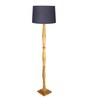 Rustic Wood Floor Lamp, Walnut Brown with Multicolor Fabric Shade, Fanny Figure, Grey