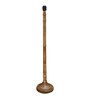 Rustic Wood Floor Lamp in Walnut Brown with Multicolor Fabric Shade, Dome Base, Yellow Shade