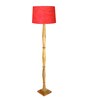 Rustic Wood Floor Lamp, Walnut Brown with Multicolor Fabric Shade, Antique Floor Light, Fanny Figure, Red